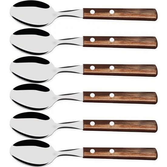 Jogo 6 Colheres Mesa Polywood Aço Inox Tramontina Com Cabo De Madeira Castanho